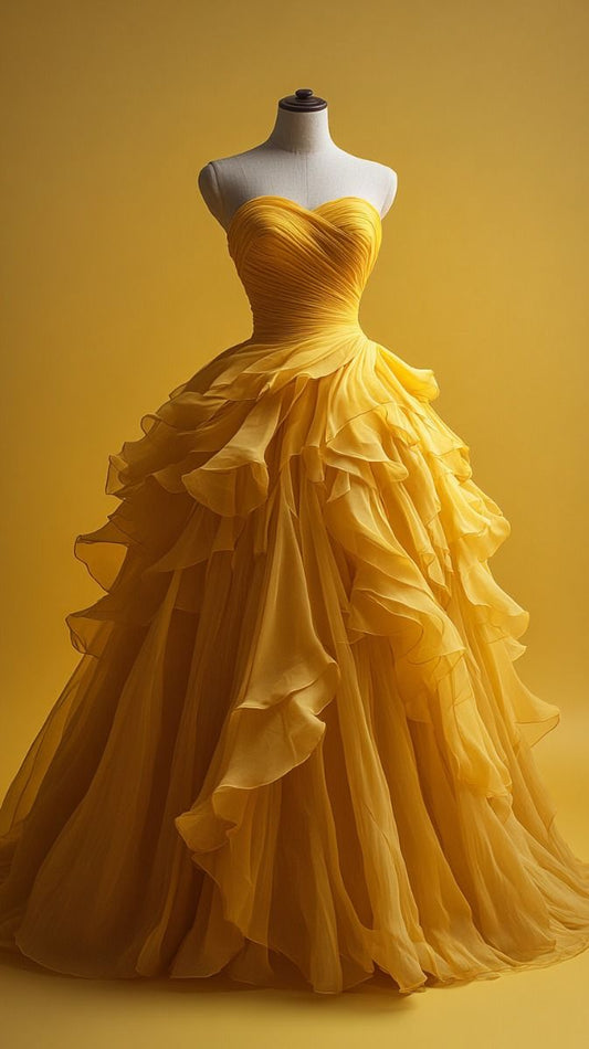 Retro Ball Gowns Sweetheart Tulle Yellow Prom Dress Prom Dress