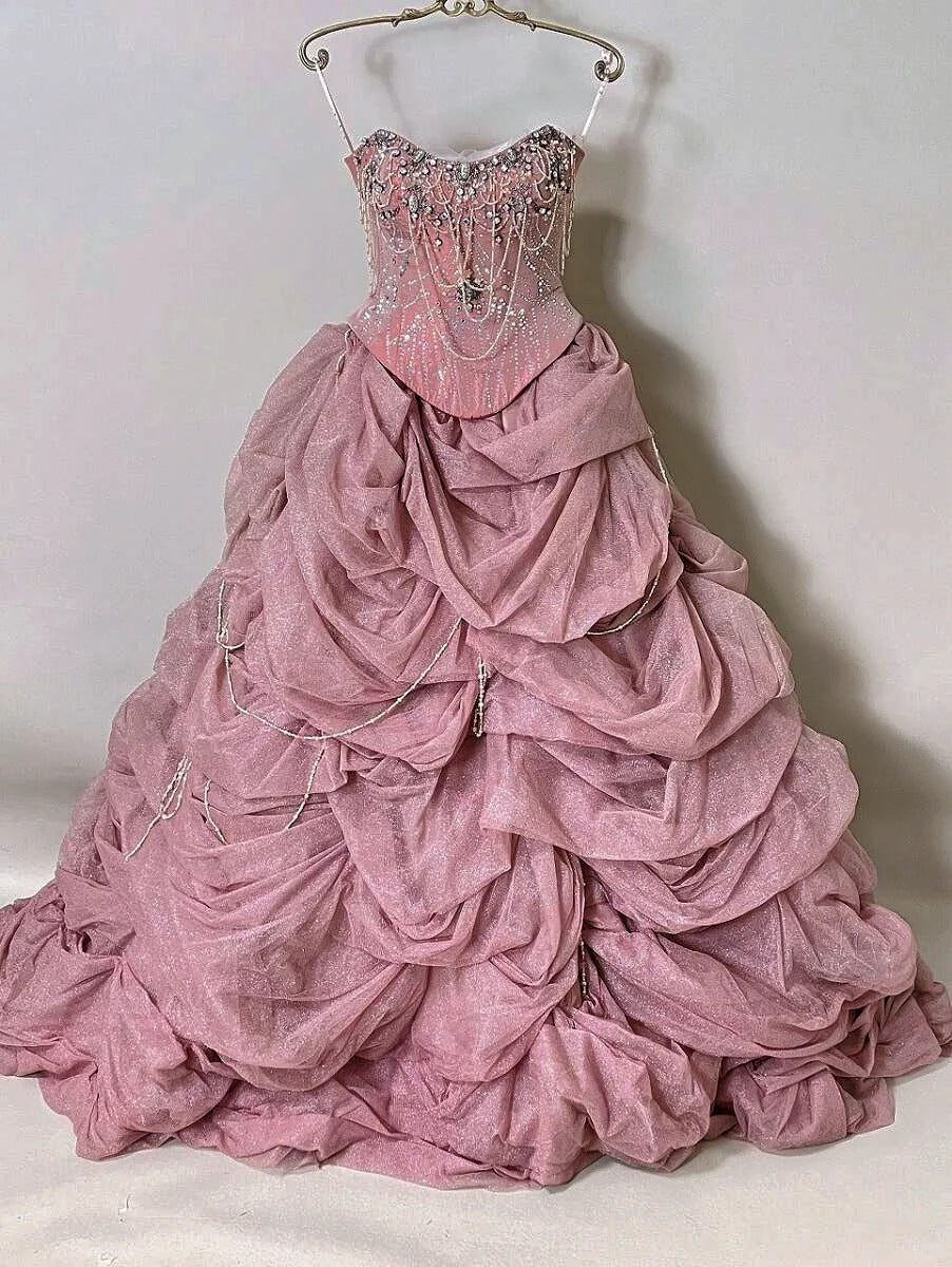 formaldressy-Pink Gorgeous Beaded Sparkling Elegant Long Tulle Ball Gown gh5320