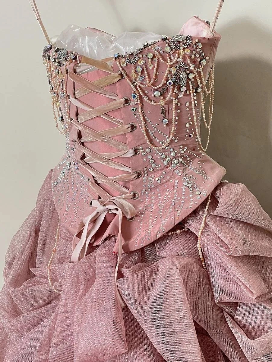 formaldressy-Pink Gorgeous Beaded Sparkling Elegant Long Tulle Ball Gown gh5320