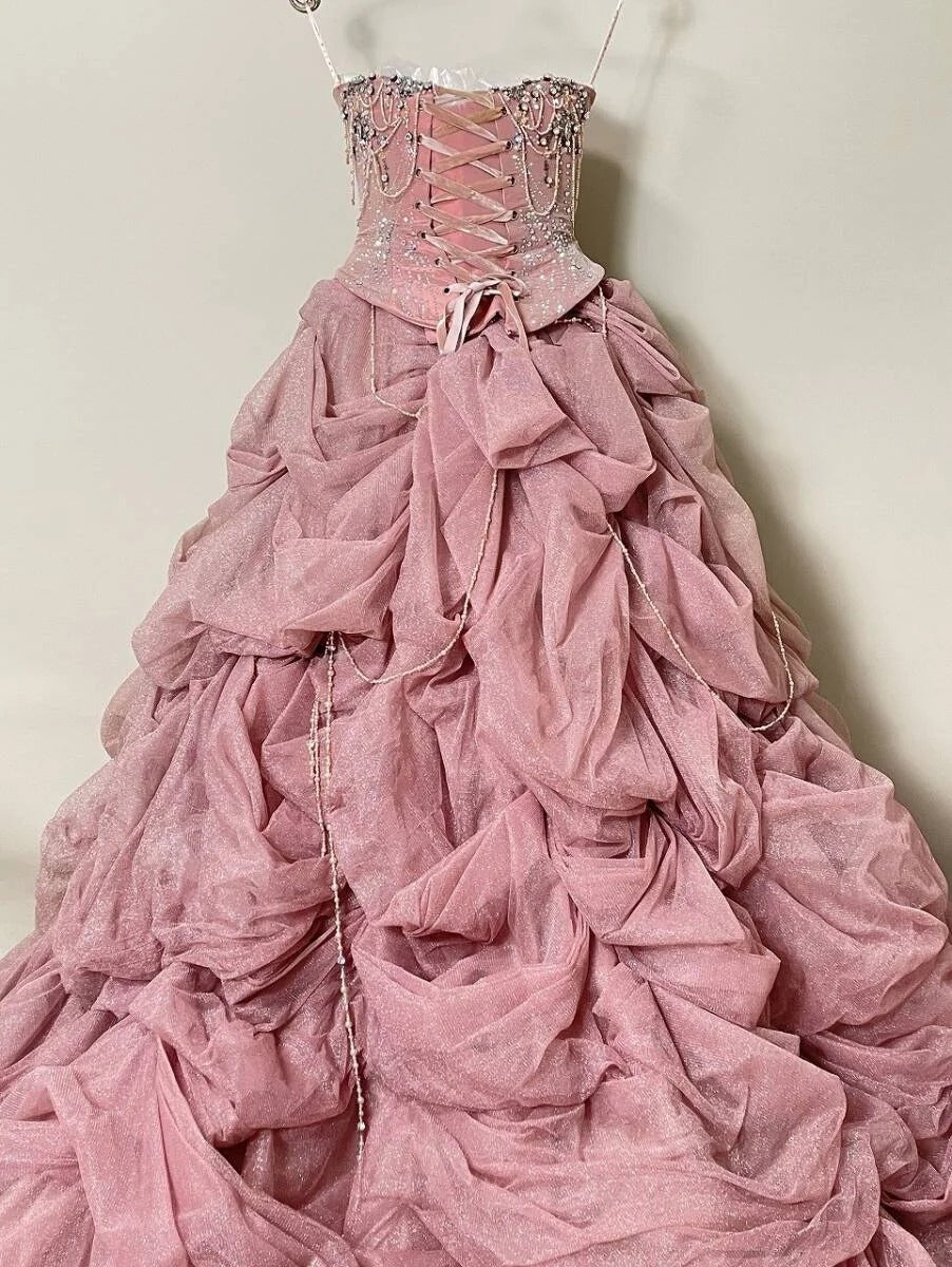 formaldressy-Pink Gorgeous Beaded Sparkling Elegant Long Tulle Ball Gown gh5320