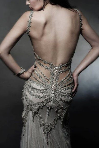 formaldressy--Ivory white wedding dress exquisite beaded long open back tulle prom dress wedding dress gh5468