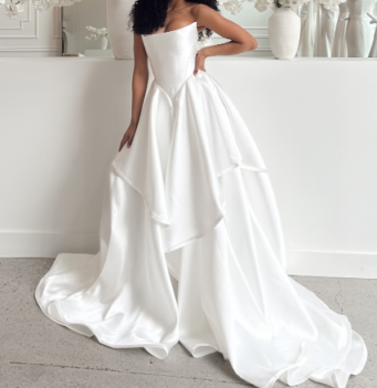 formaldressy-White satin off-the-shoulder long floor-length wedding dress prom dress gh5394