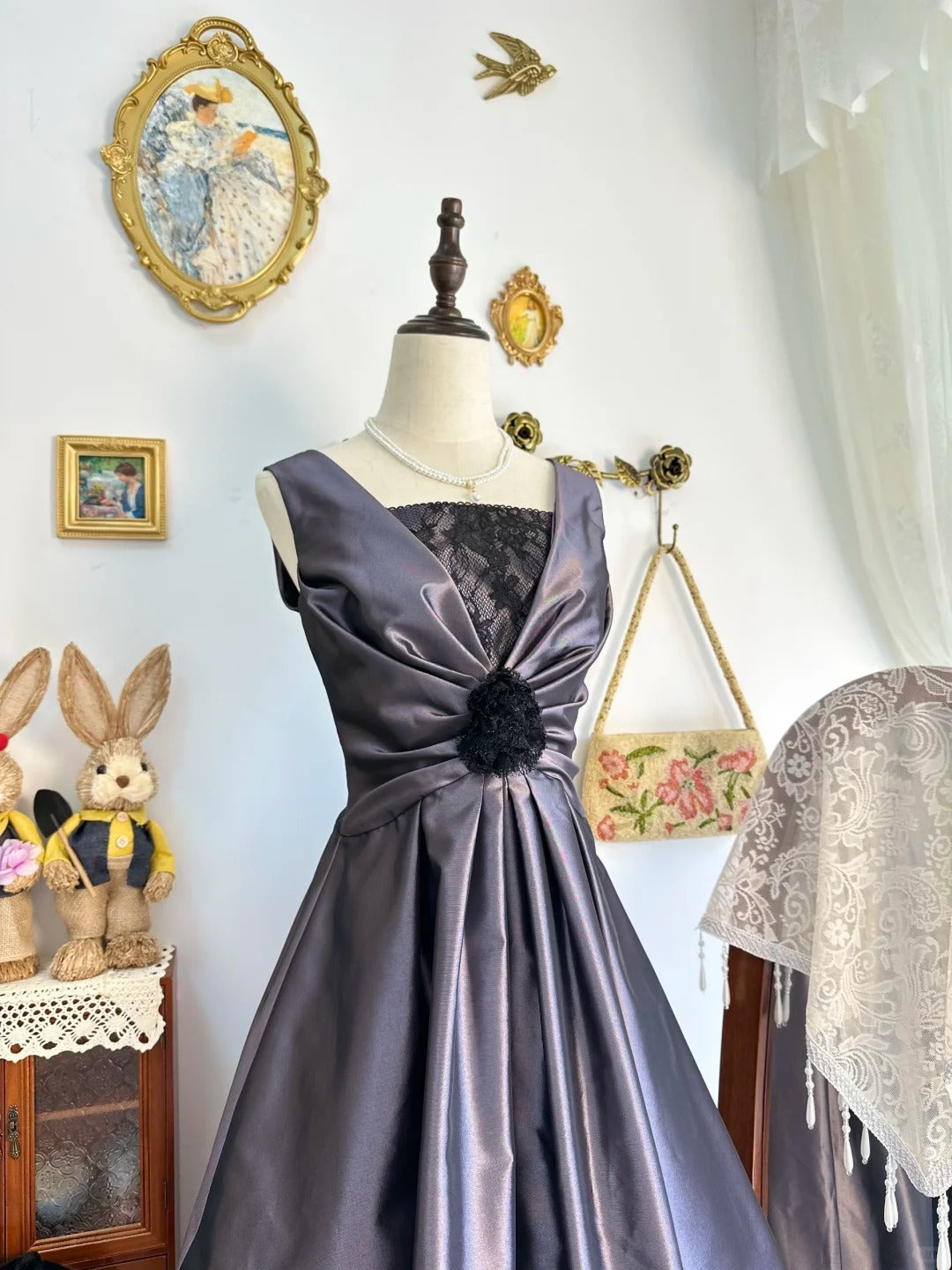 formaldressy-Silver purple vintage short satin homecoming dress birthday dress gh5222