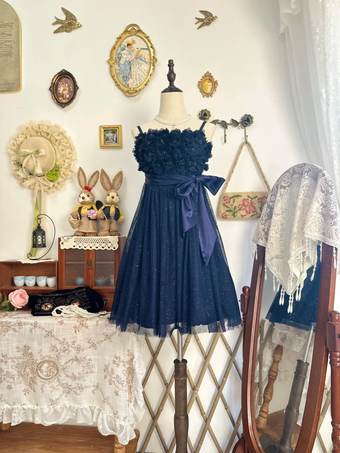 formaldressy-Navy blue shiny vintage short beaded chiffon homecoming dress birthday dress gh5212
