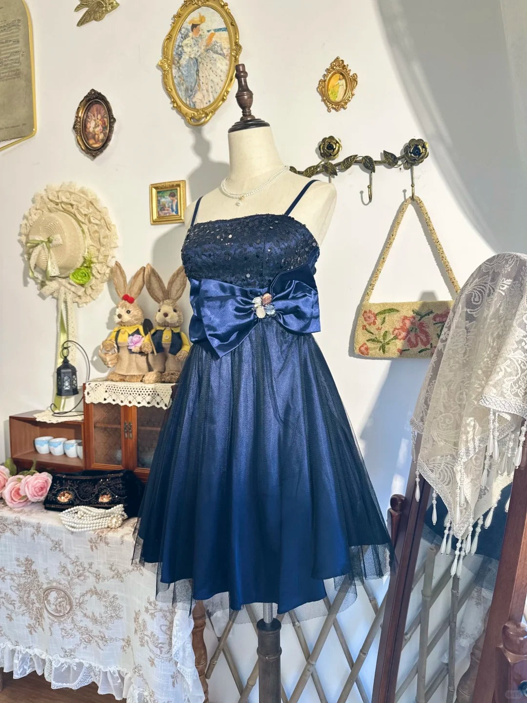 formaldressy-New vintage bow sweet short satin homecoming dress birthday party dress gh5194