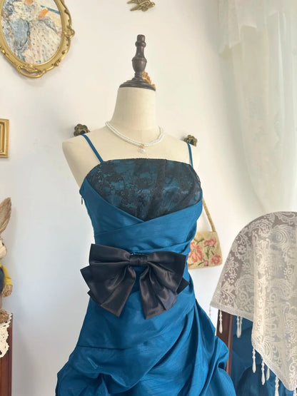 formaldressy-Lake blue bud dress vintage short satin homecoming dress birthday dress gh5216