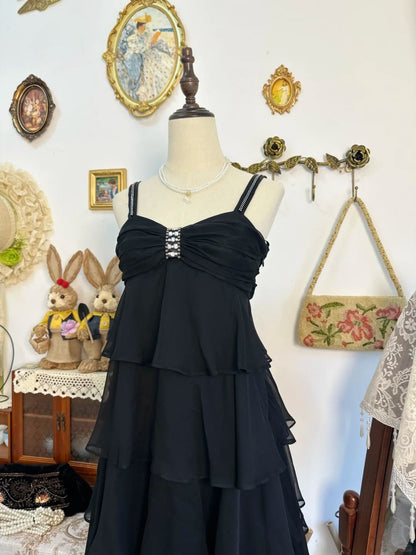 formaldressy-Black ruffled vintage short chiffon homecoming dress birthday dress gh5217