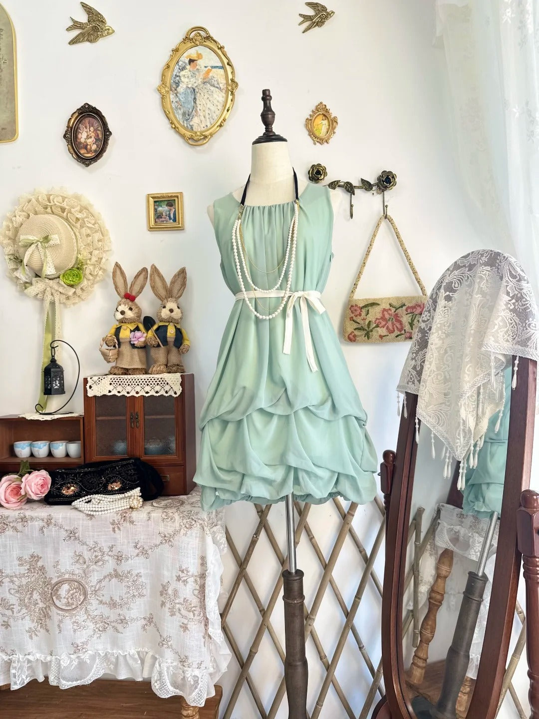 formaldressy-Mint green vintage short chiffon homecoming dress birthday dress gh5210