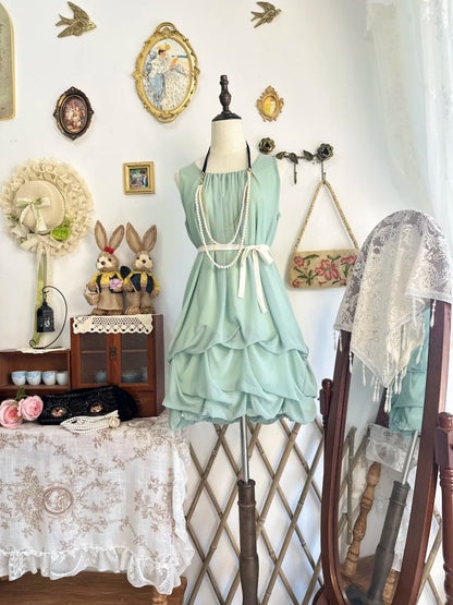 formaldressy-Mint green vintage short chiffon homecoming dress birthday dress gh5210