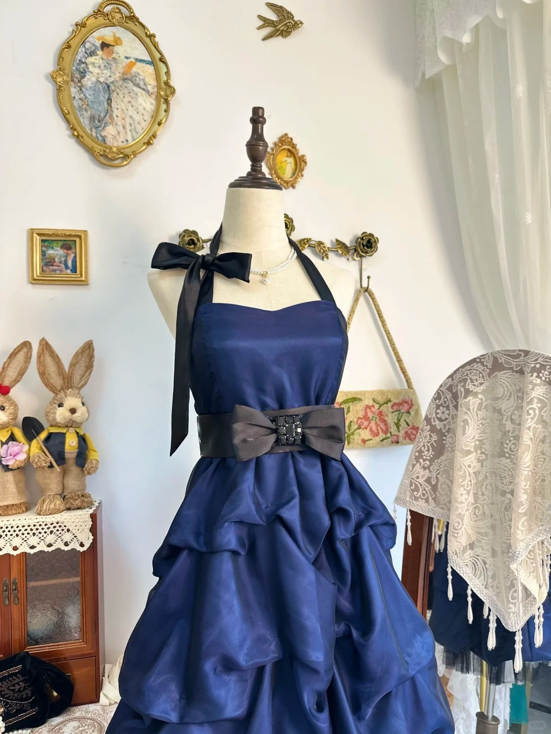 formaldressy-Navy blue vintage short chiffon homecoming dress birthday dress gh5218
