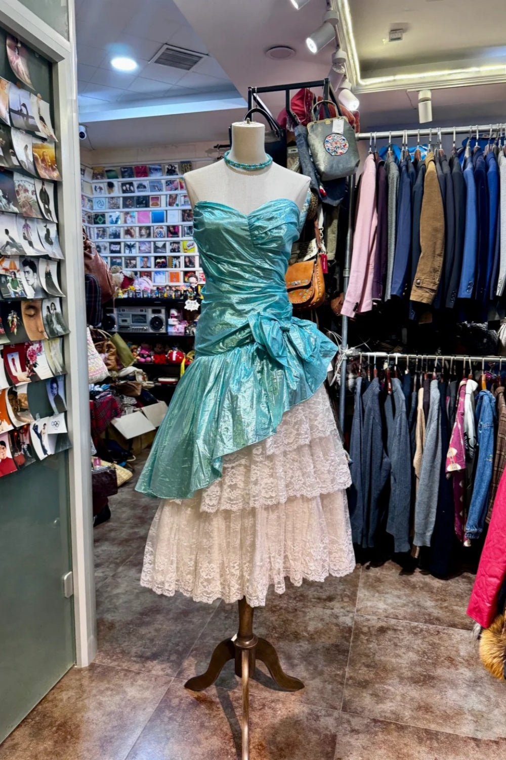 formaldressy-Fairy Tale Adventure Style Lake Blue Shiny Satin Bow & Lace Mid - Length Ball Fairy Dress gh5884
