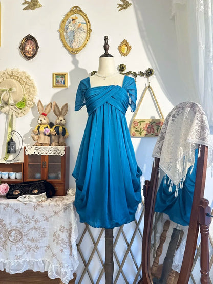 formaldressy-New peacock blue vintage bow-knot short chiffon homecoming dress, birthday party dress gh5195