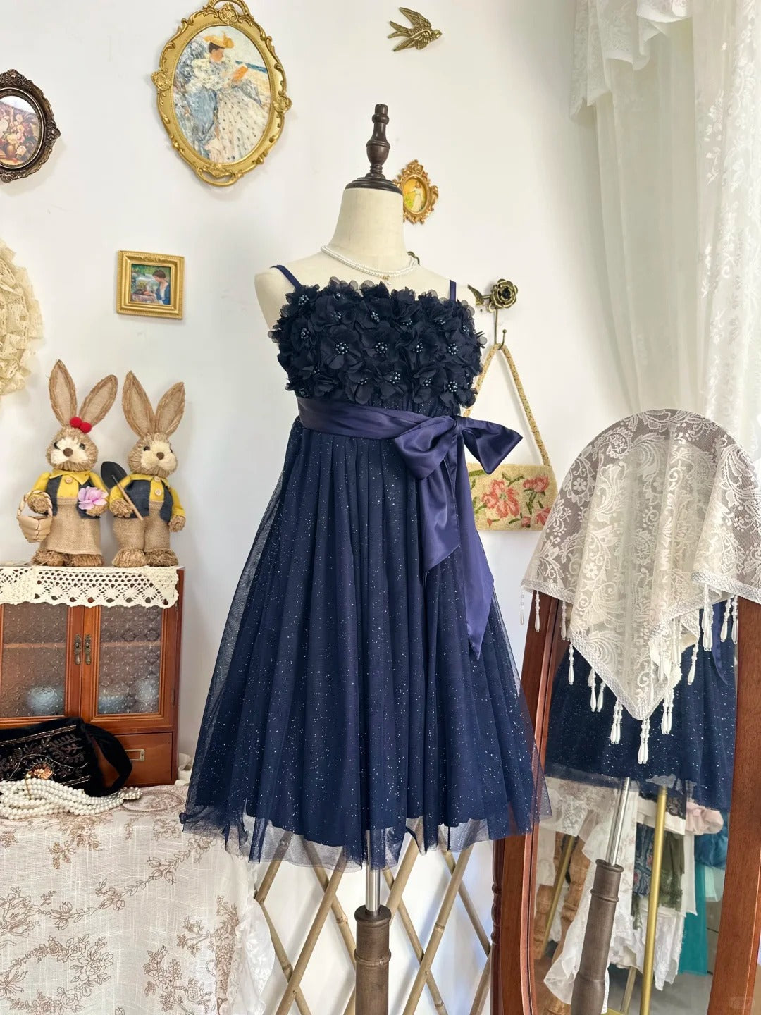 formaldressy-Navy blue shiny vintage short beaded chiffon homecoming dress birthday dress gh5212