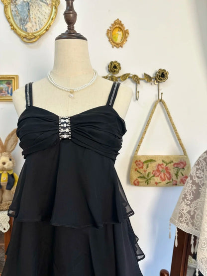 formaldressy-Black ruffled vintage short chiffon homecoming dress birthday dress gh5217