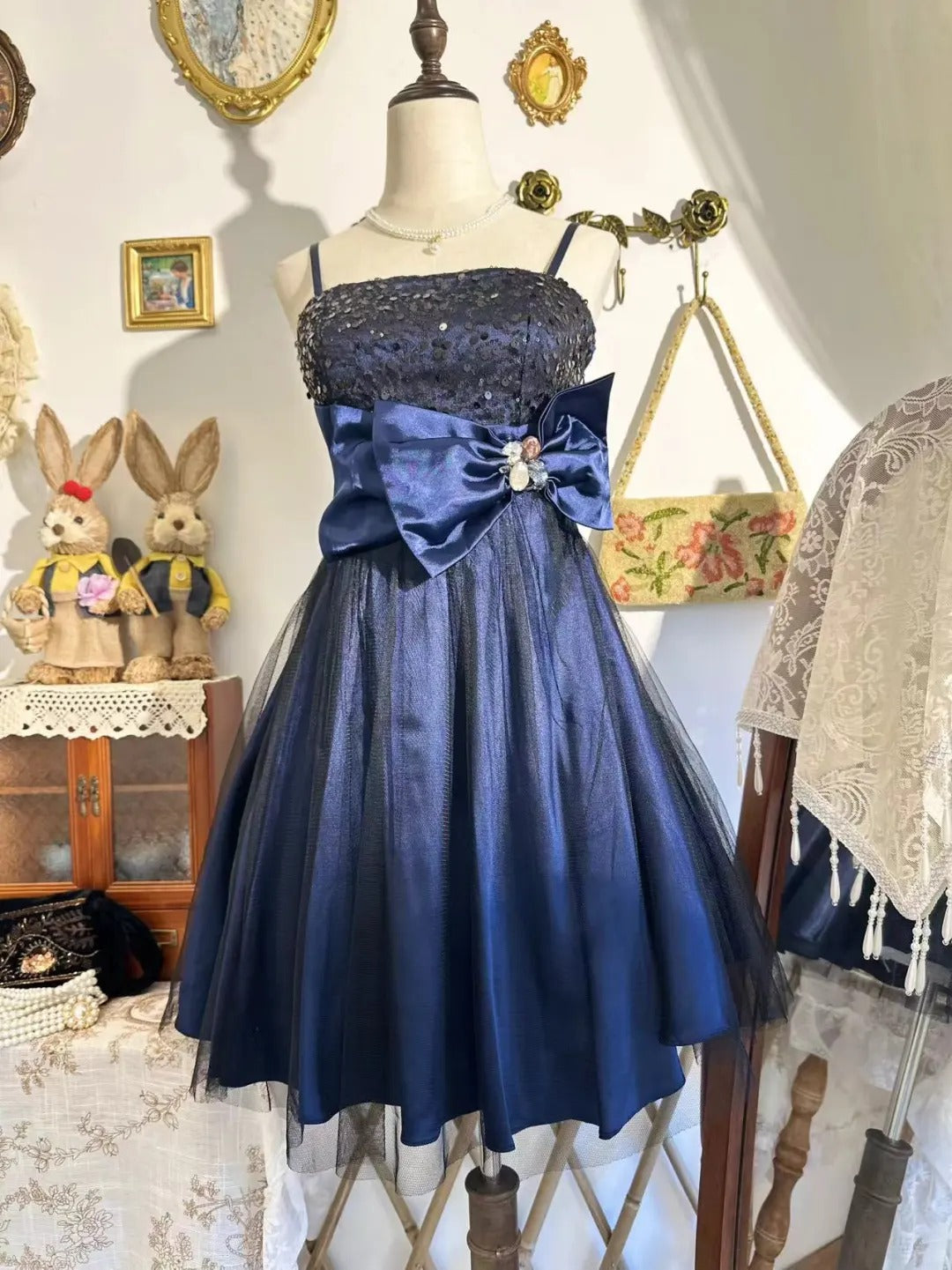 formaldressy-New vintage bow sweet short satin homecoming dress birthday party dress gh5194