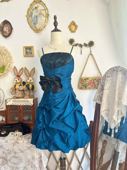 formaldressy-Lake blue bud dress vintage short satin homecoming dress birthday dress gh5216