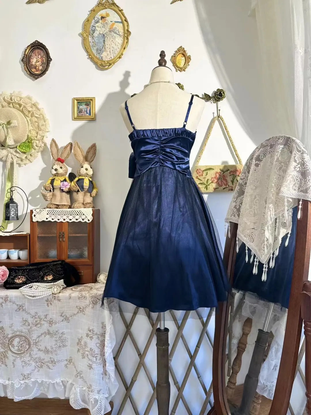 formaldressy-New vintage bow sweet short satin homecoming dress birthday party dress gh5194