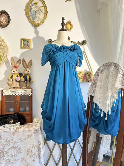 formaldressy-New peacock blue vintage bow-knot short chiffon homecoming dress, birthday party dress gh5195