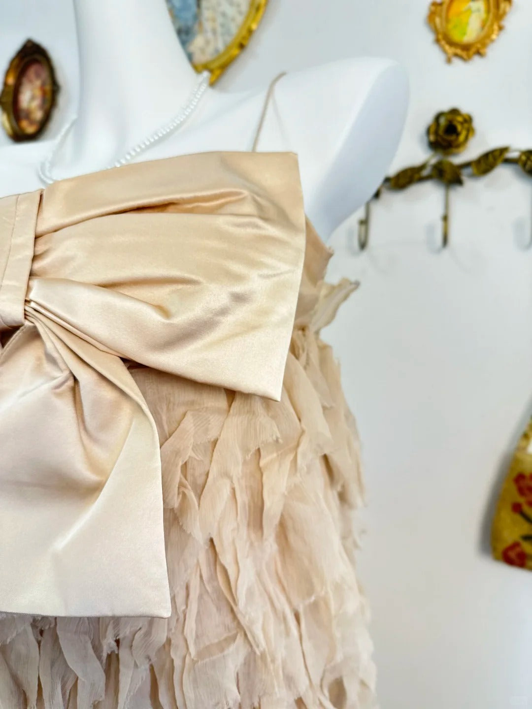 formaldressy-Champagne bow vintage short chiffon homecoming dress birthday dress gh5208