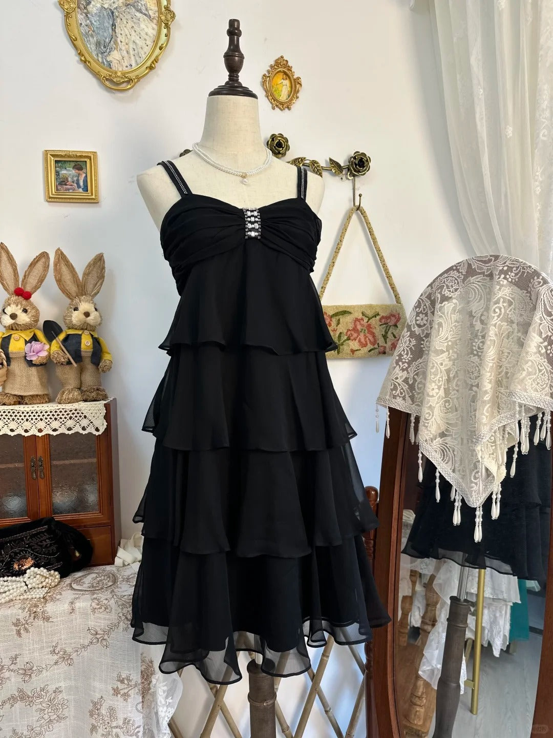 formaldressy-Black ruffled vintage short chiffon homecoming dress birthday dress gh5217