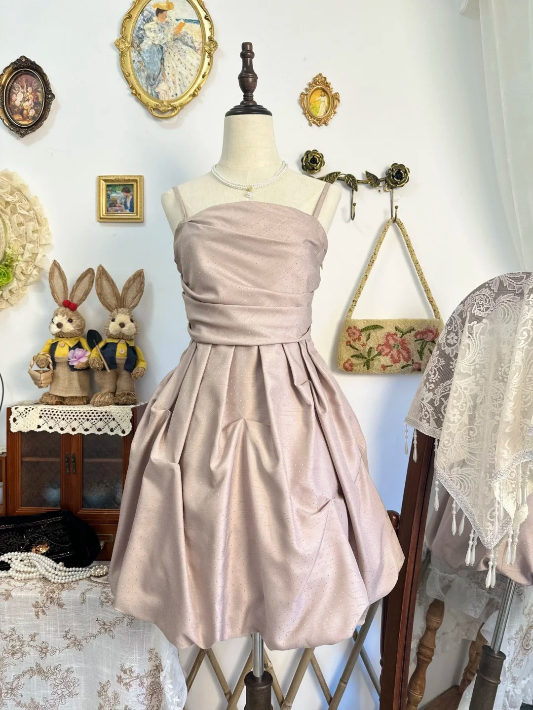formaldressy-Pink satin vintage short bud homecoming dress birthday dress gh5214