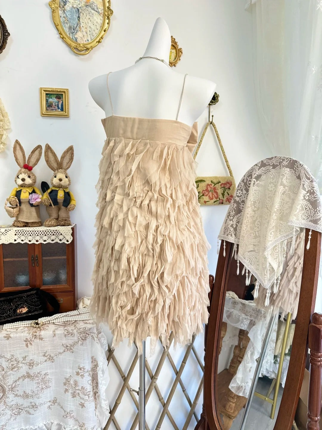 formaldressy-Champagne bow vintage short chiffon homecoming dress birthday dress gh5208
