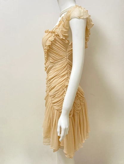 formaldressy-Cream yellow mousse vintage fairy short chiffon homecoming dress birthday party dress gh5427