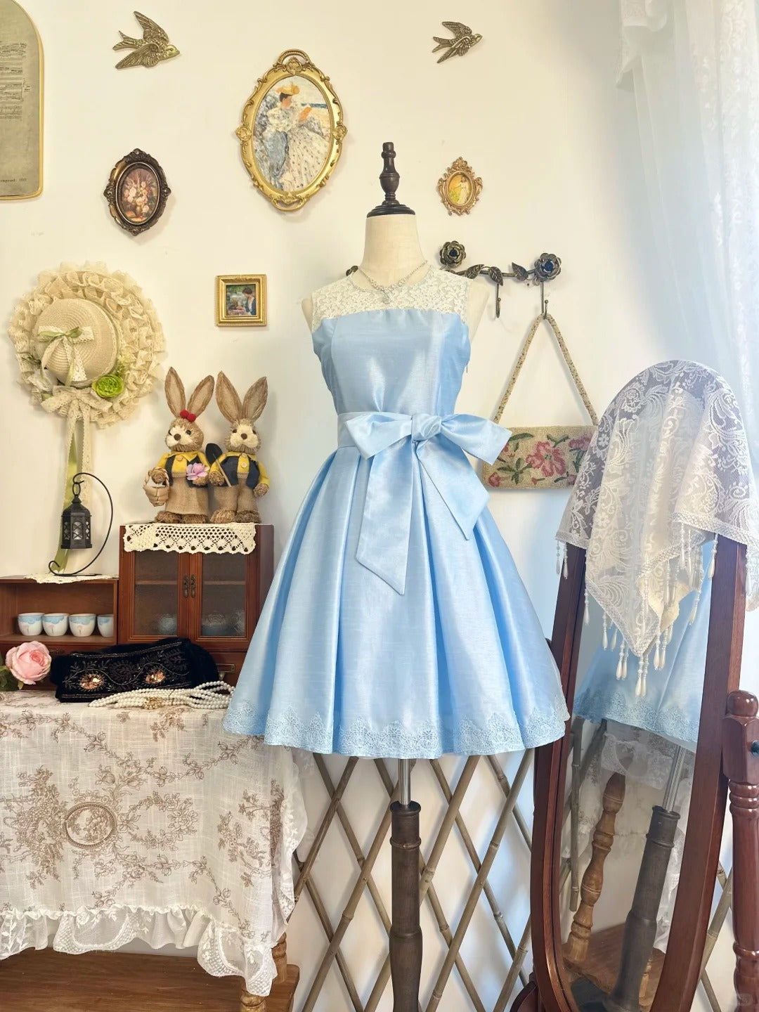 formaldressy-Blue satin vintage short homecoming dress birthday dress gh5215