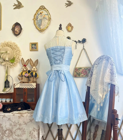 formaldressy-Blue satin vintage short homecoming dress birthday dress gh5215