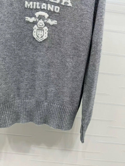 Prad Logo Crew-Neck  Sweater in Natural Wool
