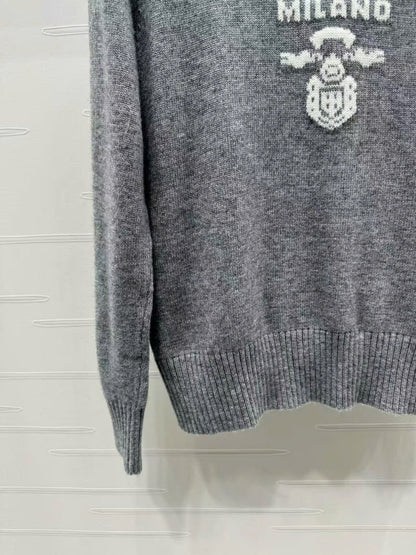 Prad Logo Crew-Neck  Sweater in Natural Wool